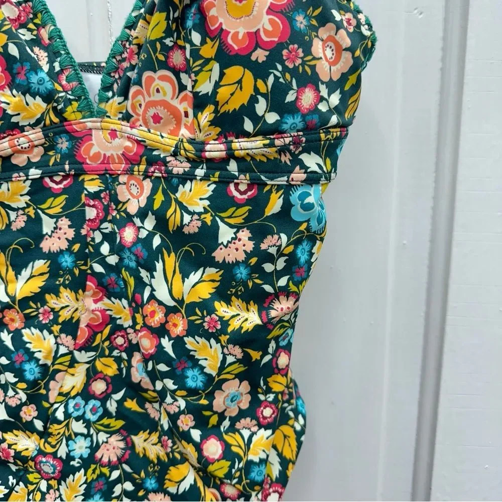 NWOT LOFT beach dark‎ teal bright floral 1 one piece swimsuit women's 6
